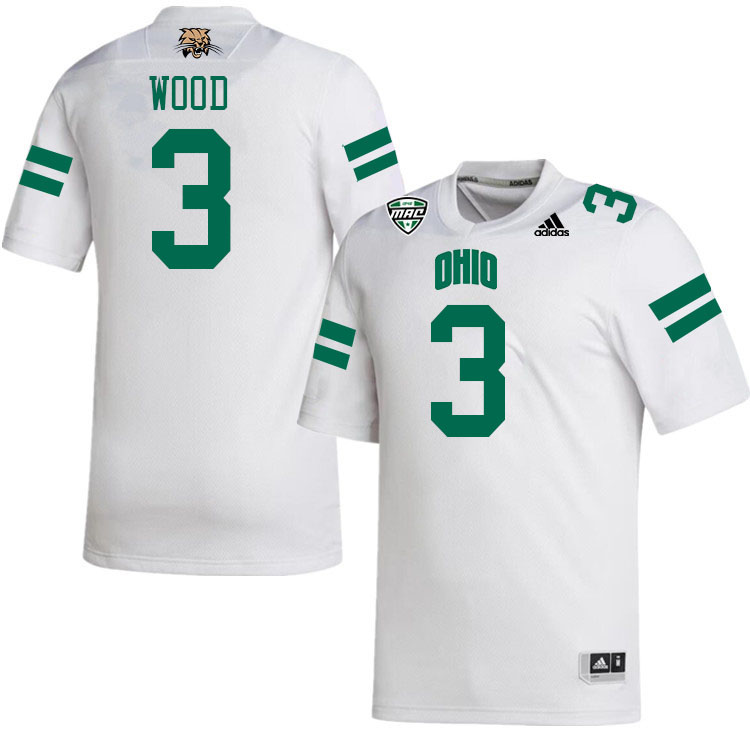 Ohio Bobcats #3 Jeremiah Wood College Football Jerseys Stitched-White